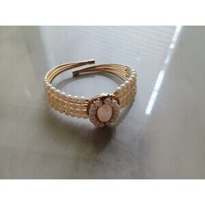 Vintage Open Cuff Bracelet Faux Pearls Goldtone Unsigned 1950-60